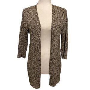 J Jill Cardigan XS Womens Tan Black‎ Brown Marbled Open Front 3/4 Sleeve